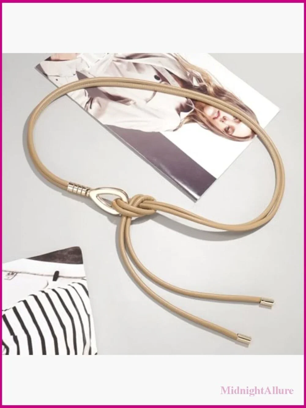 PU Leather Knotted Waist Belt Skinny Gold Buckle for Dresses